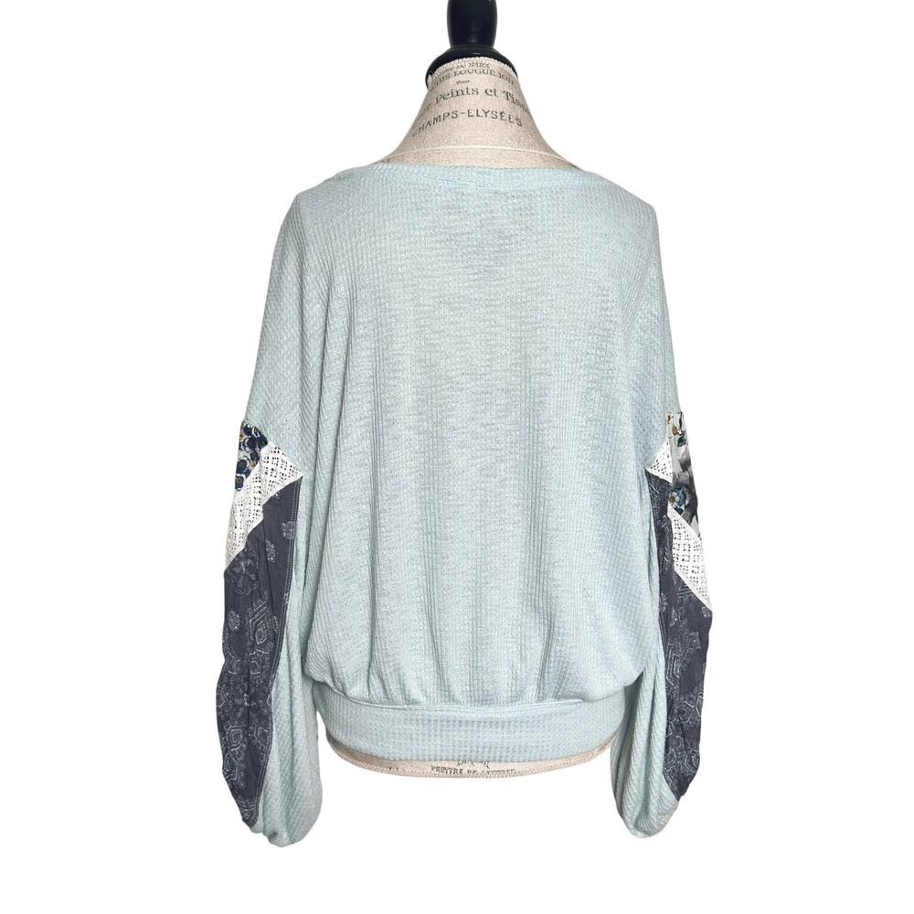 Free People | Women | Casual Clash Mint Mixed Media Balloon Sleeve Top | Small - Picture 3 of 13
